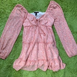 babydoll puff sleeve tie front floral pink dress